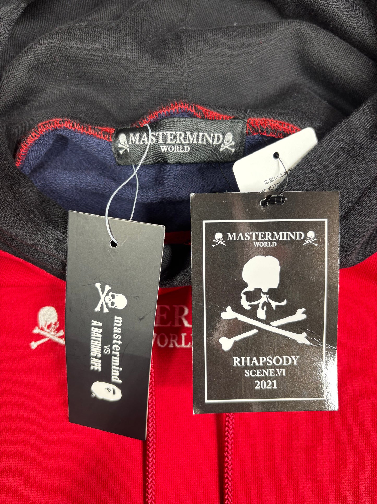 Mastermind World Vs. Bape Multi-Colored Red Hoodie Size Medium