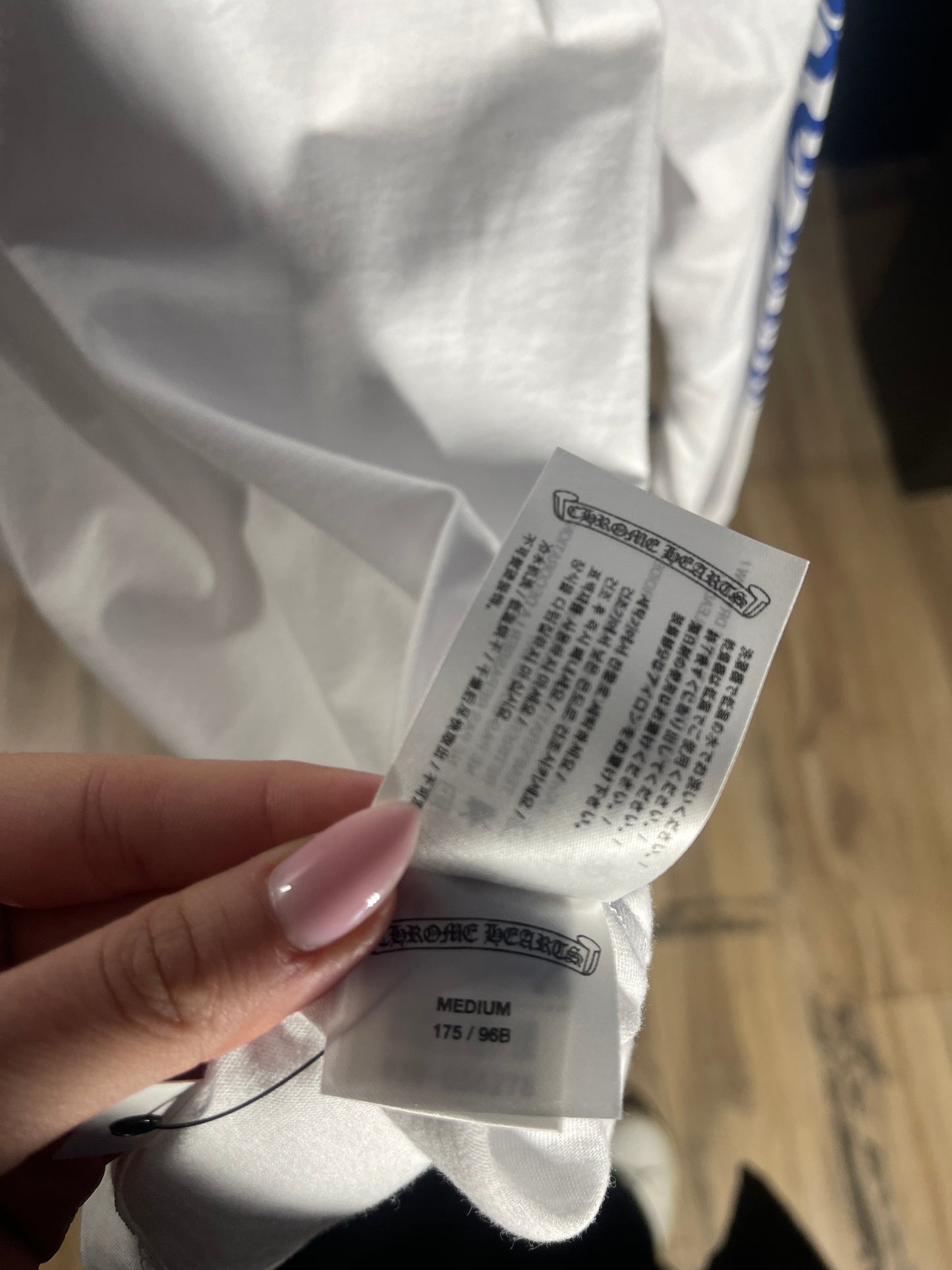 Chrome Hearts Blue Neck Logo White L/S Shirt - Size Medium Brand New