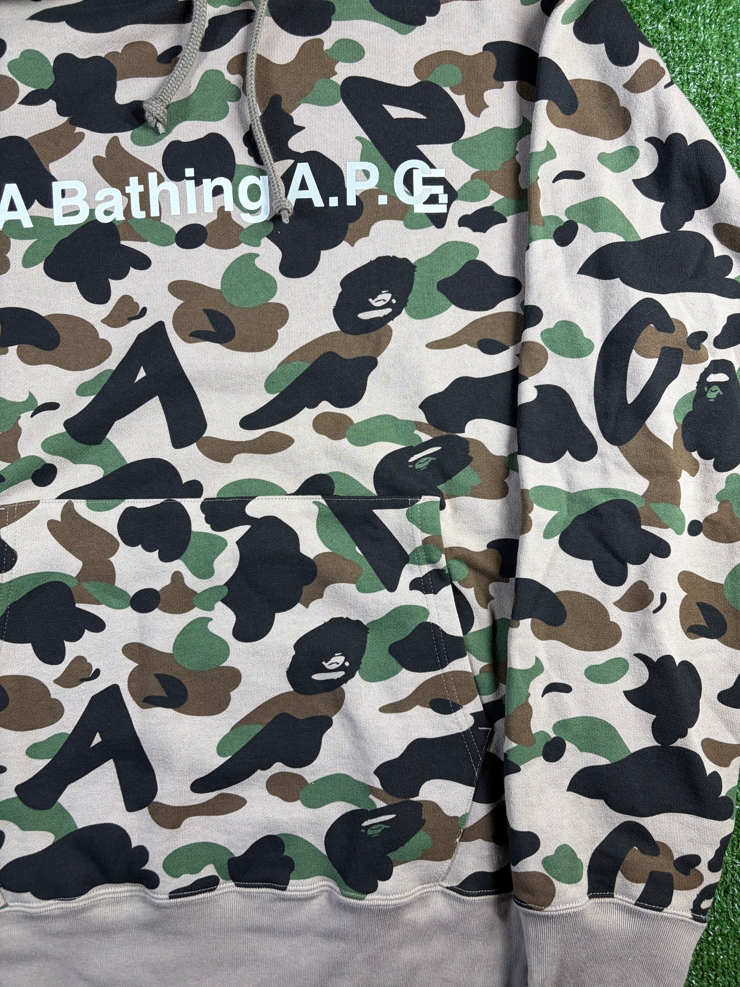 BAPE x A.P.C. Beige Camo Pullover Hoodie Size XXXL