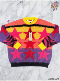 Palm Angels Womens Mohair Stars Sweater Yellow Purple Size Medium