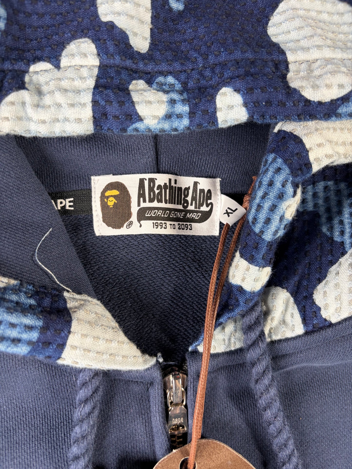 Bape X Sashiko Navy Camo Relaxed Full-Zip Hoodie Size Large