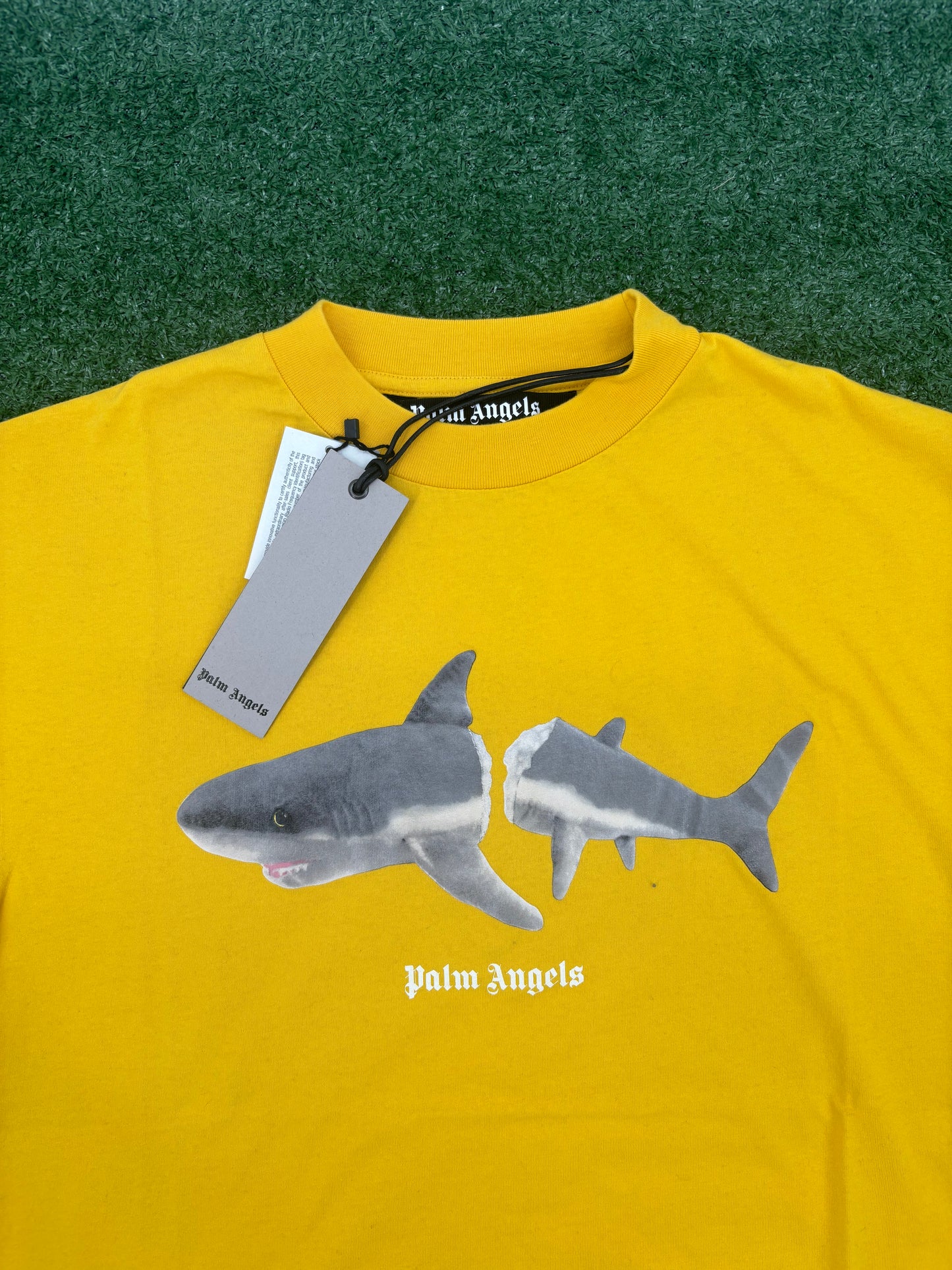 Palm Angels Classic Shark Design Yellow T-Shirt Size XS
