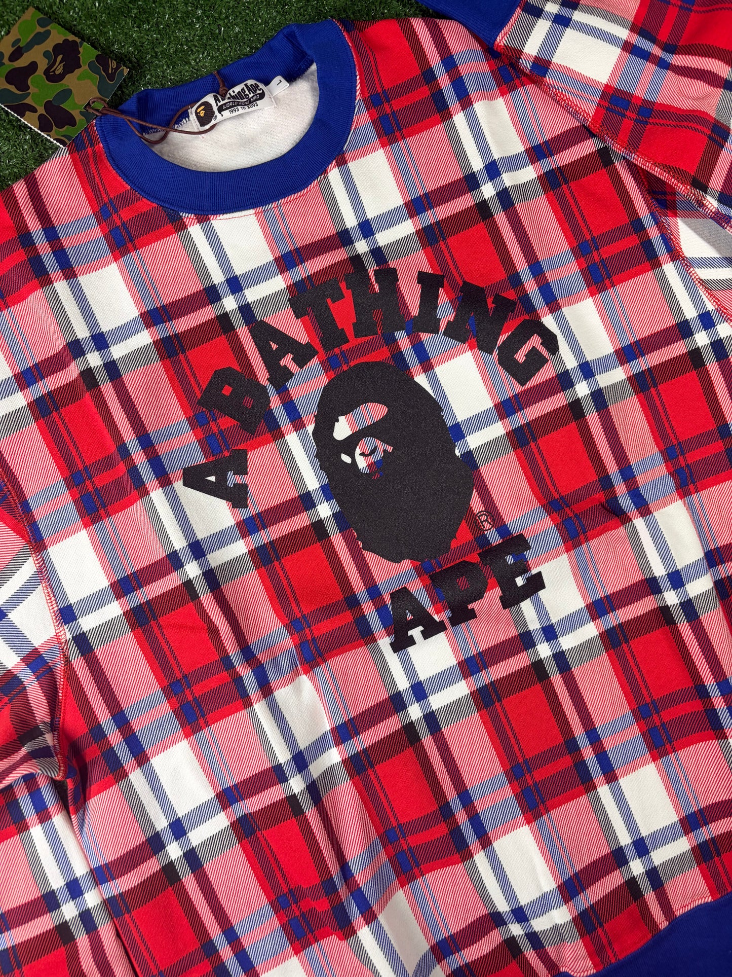Bape London Plaid Check RLX Crewneck Sweater Size Small