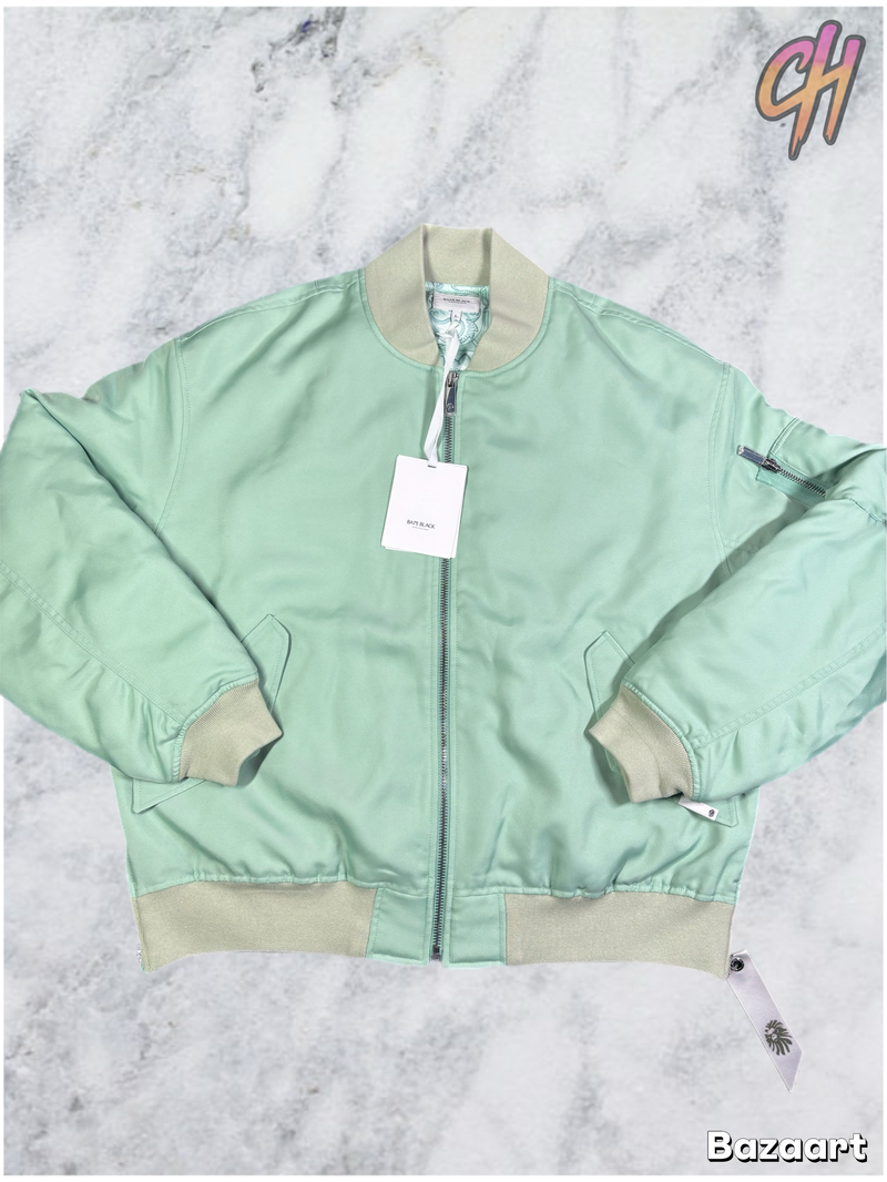 Bape Black Teal Satin Bomber Jacket Size Large (MSRP: $900.00)