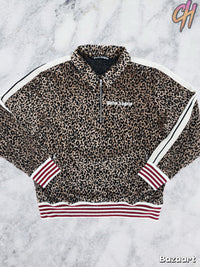Palm Angels Leopard Print Quarter ZIp Track Sweatshirt Size XXL (MSRP: $810)
