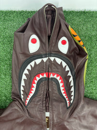 Bape Shark FW22 Full-Zip Brown Leather Jacket Size XL