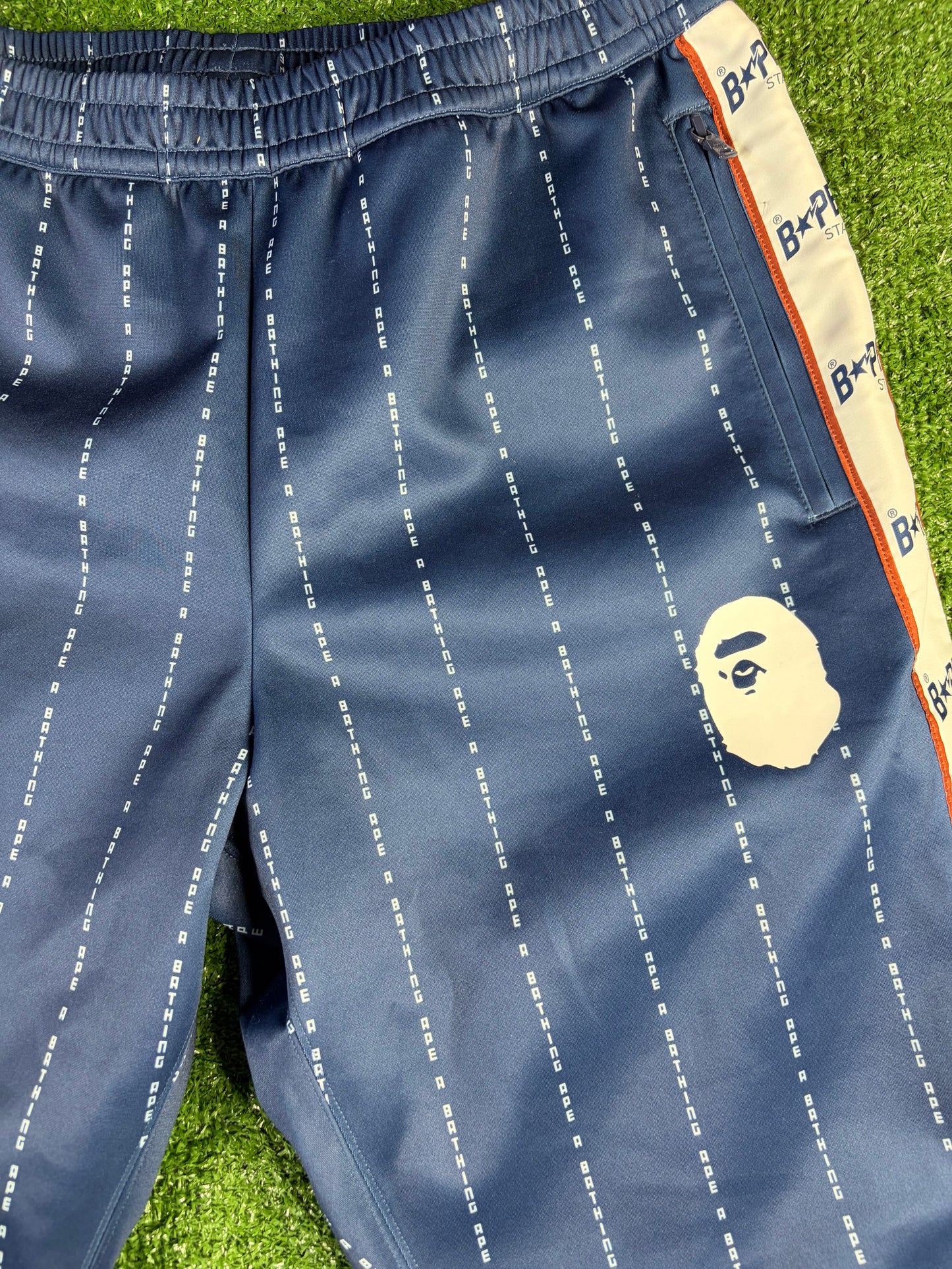 BAPE Text Stripe Jersey Navy Track Pants Navy Size XL