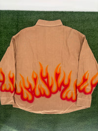 Palm Angels Burning Flames Herringbone Shirt Size Medium (MSRP: $1,190)