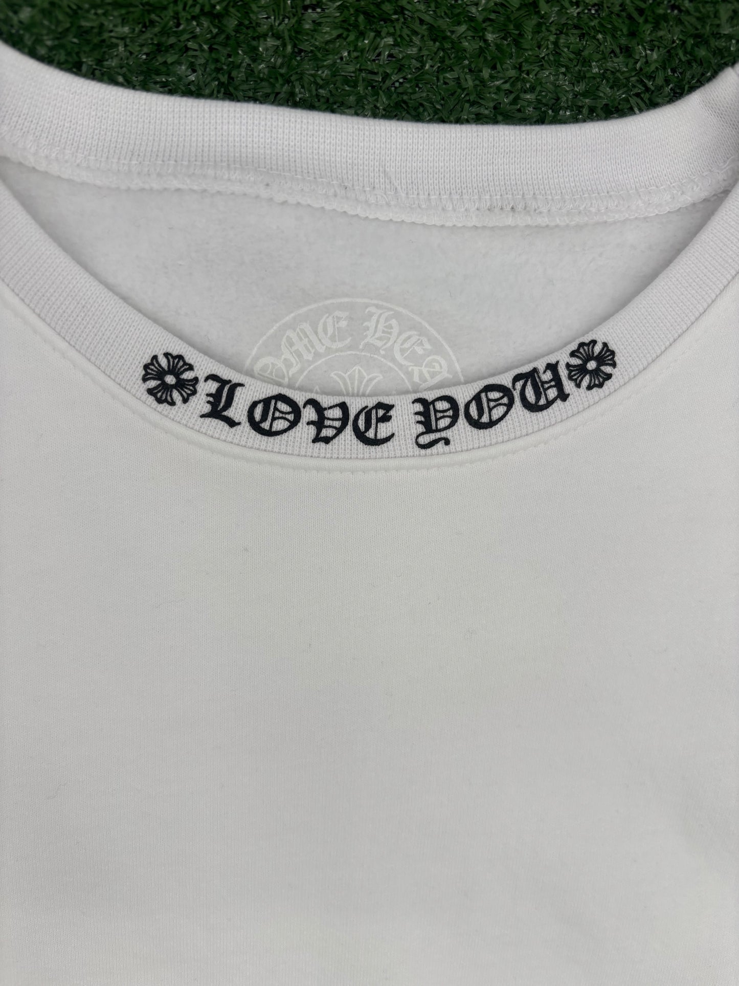 Chrome Hearts "Love You" Letter White Crewneck Sweater Size Large