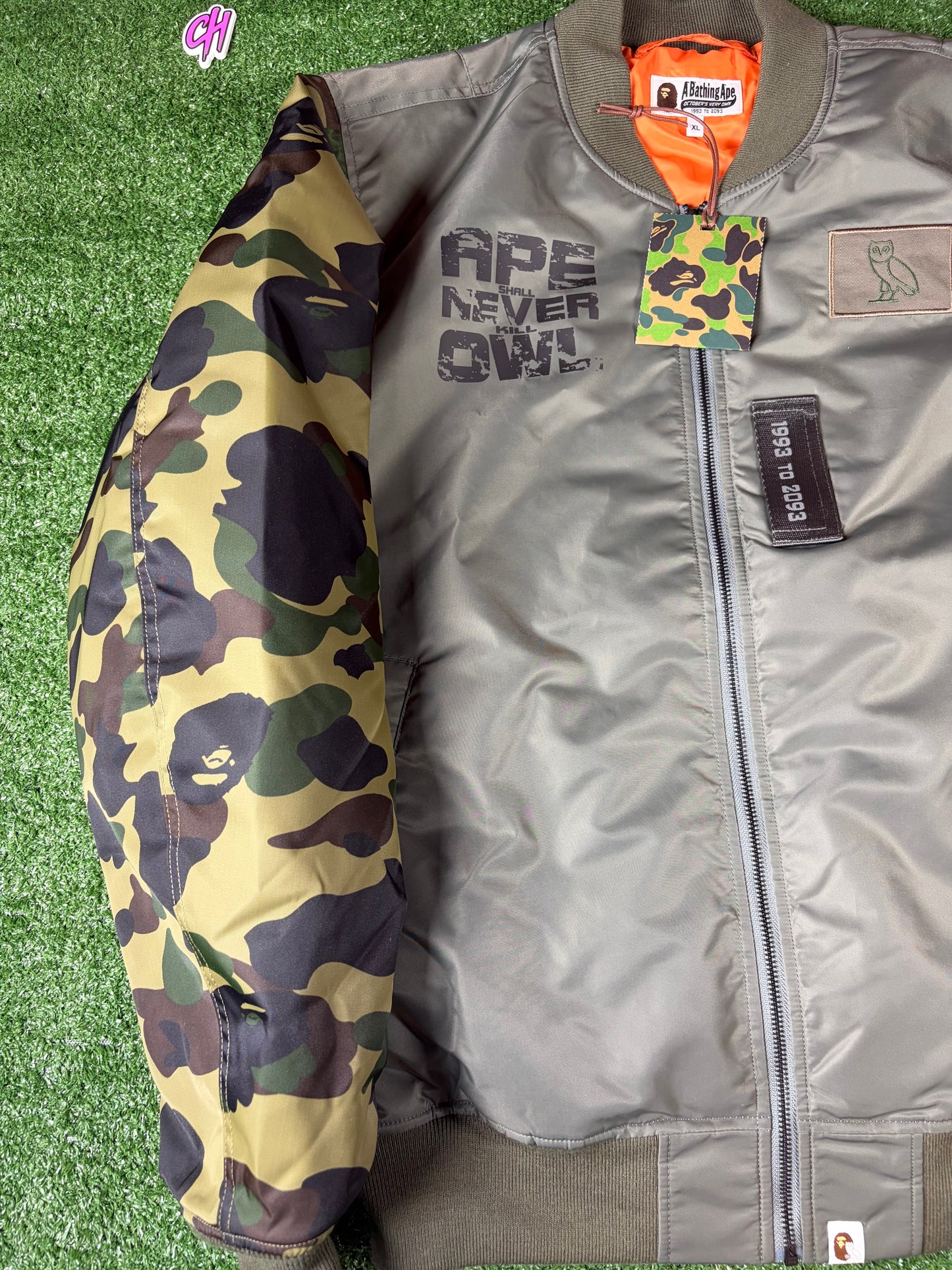 Bape X OVO Dark Green MA-1 Bomber Jacket Size XXL