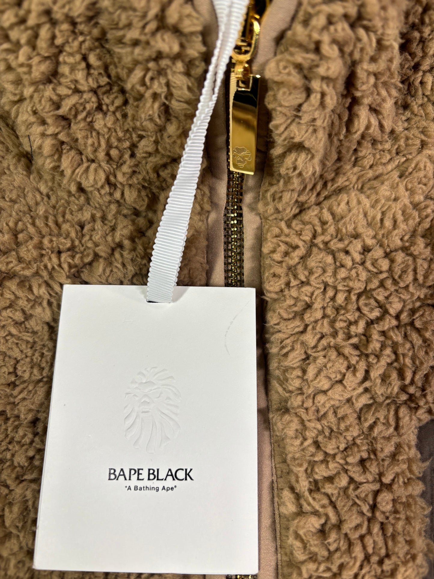Bape Black Full-Zip Sherpa Beige Jacket Size Medium (MSRP: $480.00)