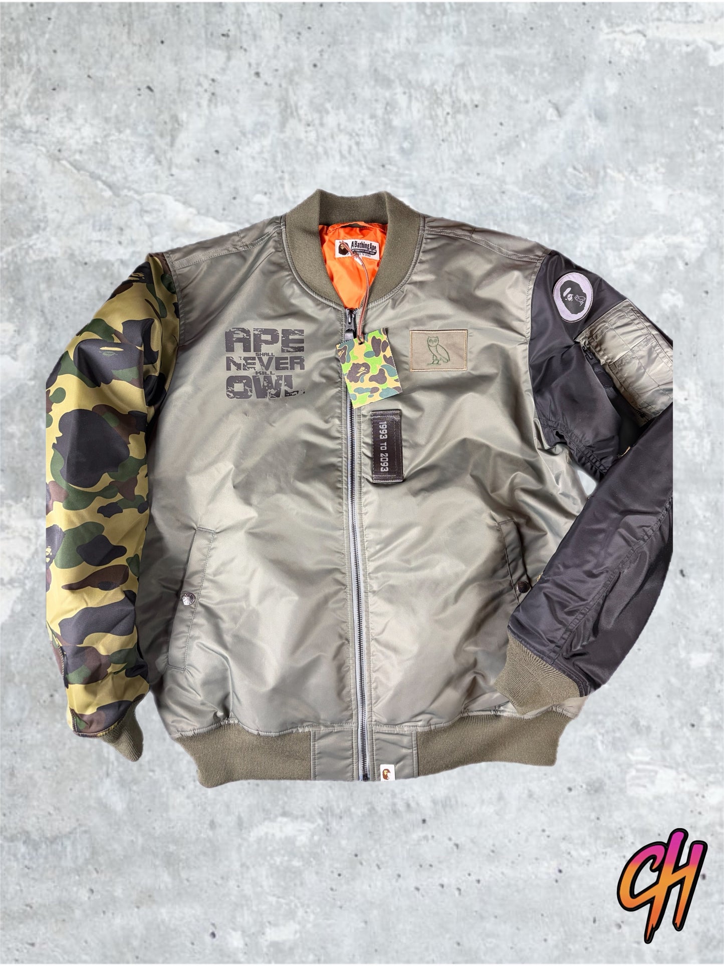 Bape X OVO Dark Green MA-1 Bomber Jacket Size XXL