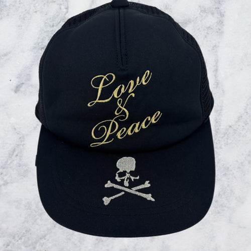 Mastermind World 'Love & Peace' Black Trucker Hat Size Medium (MSRP: $356.30)