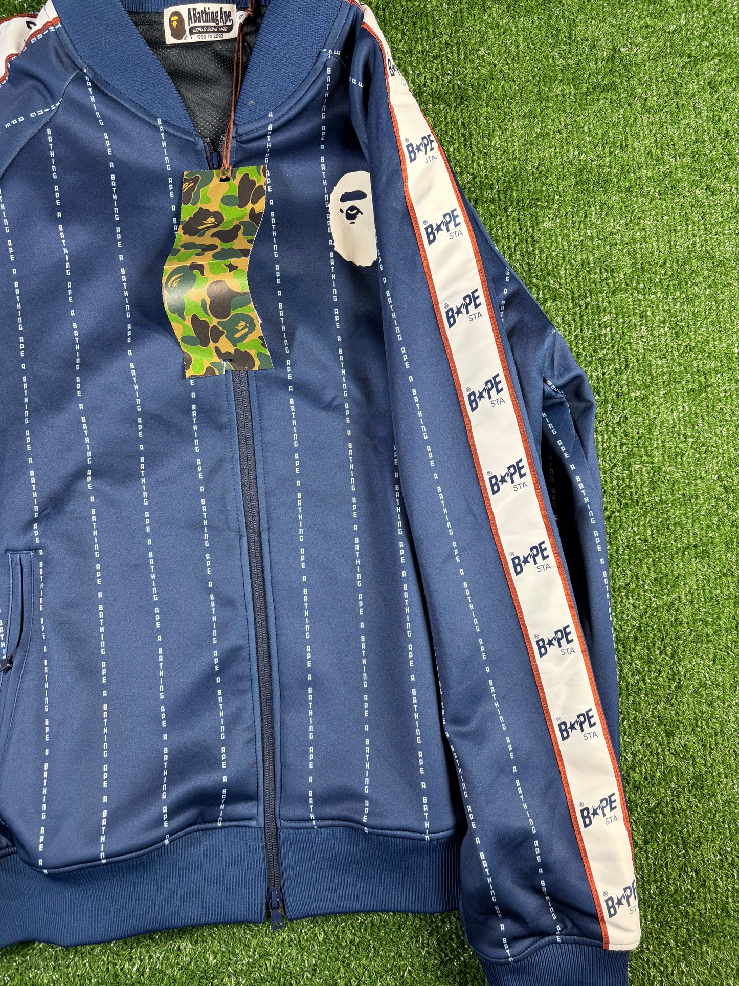 BAPE Text Stripe Full-Zip Navy jersey Top Size XL