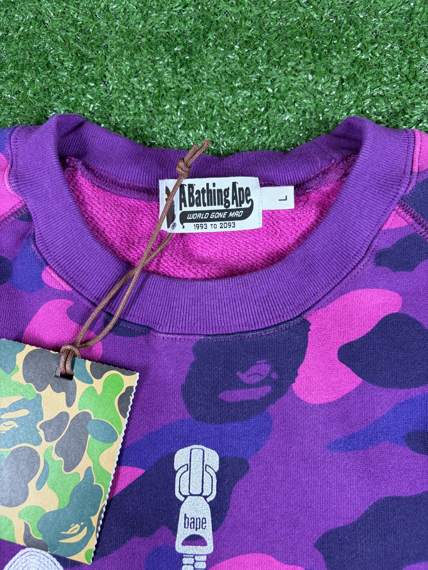 BAPE Color Camo Embroidery Shark Purple Crewneck Large