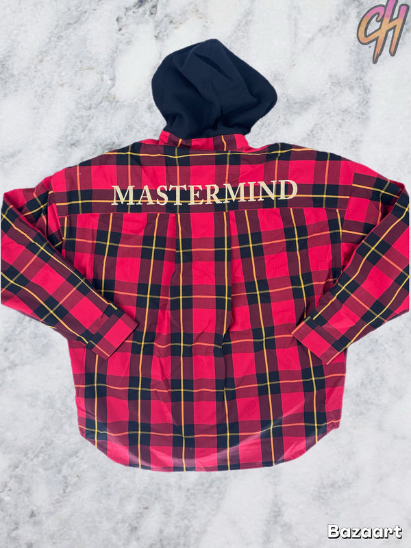 Mastermind World Block Plaid Hooded Red Overshirt Size Large (MSRP: $1,881)