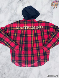 Mastermind World Block Plaid Hooded Red Overshirt Size Large (MSRP: $1,881)
