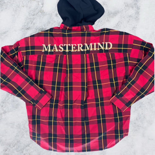 Mastermind World Block Plaid Hooded Red Overshirt Size Large (MSRP: $1,881)