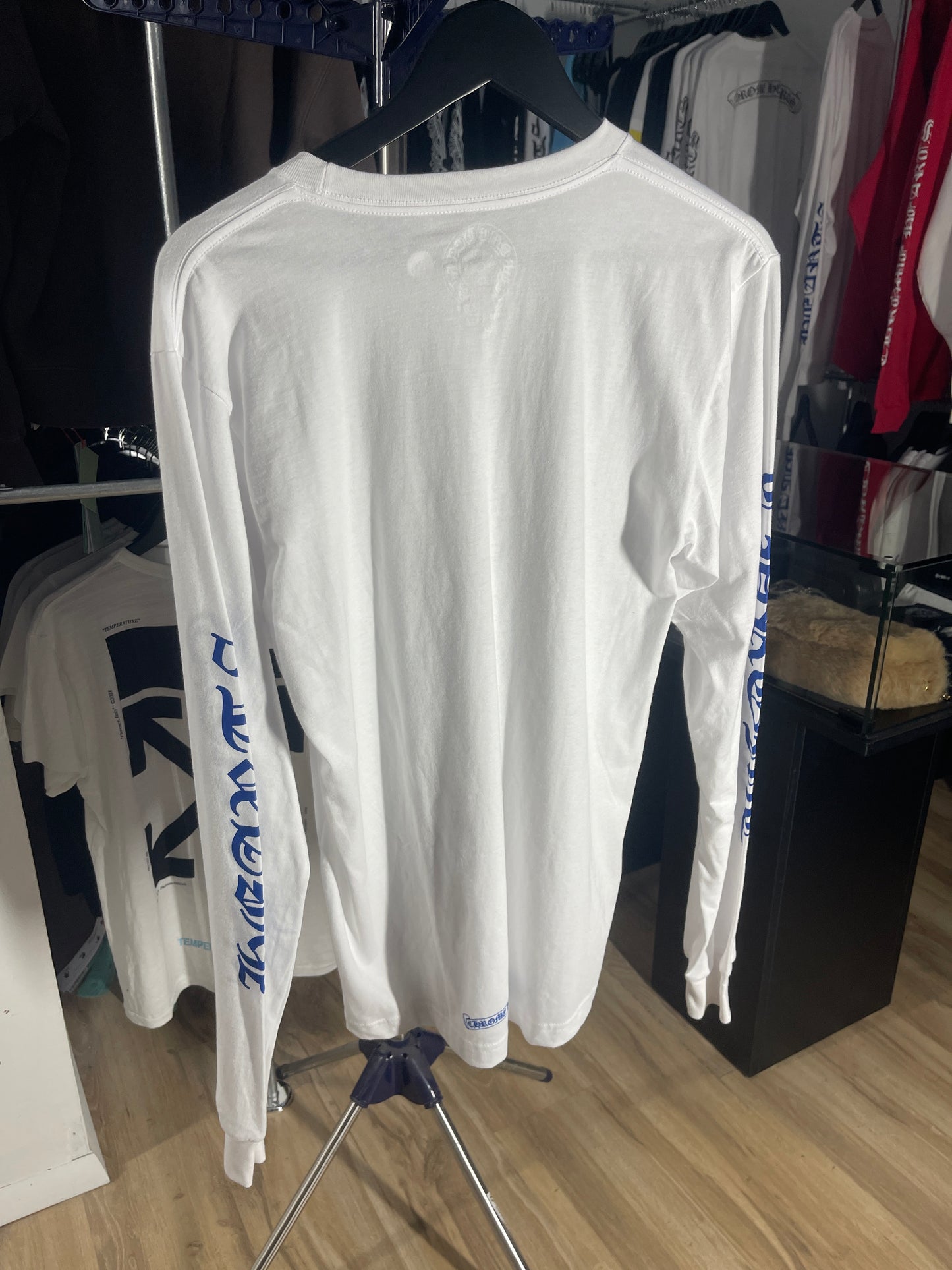 Chrome Hearts Blue Neck Logo White L/S Shirt - Size Medium Brand New