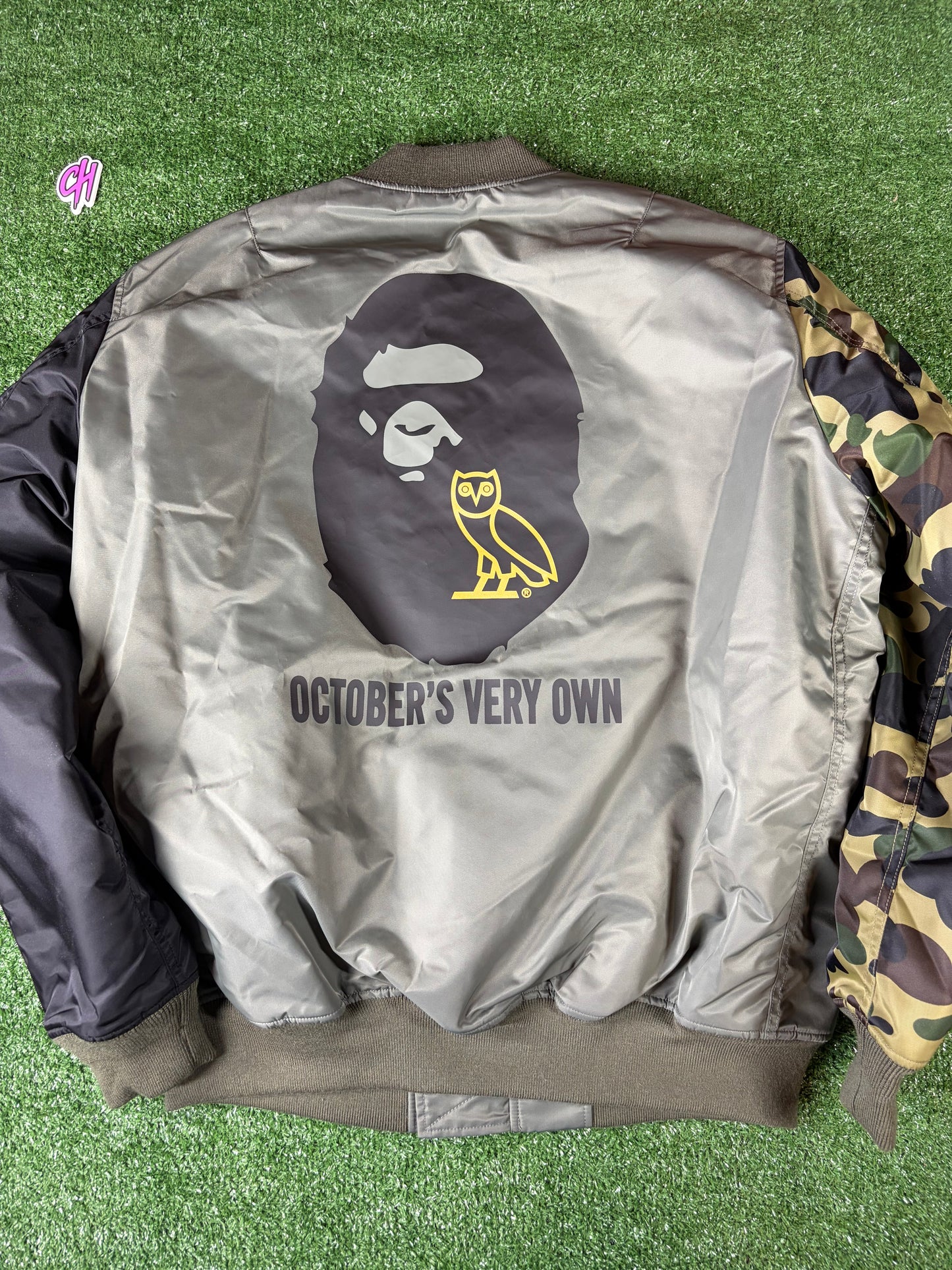 Bape X OVO Dark Green MA-1 Bomber Jacket Size XXL