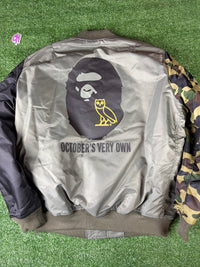 Bape X OVO Dark Green MA-1 Bomber Jacket Size Large