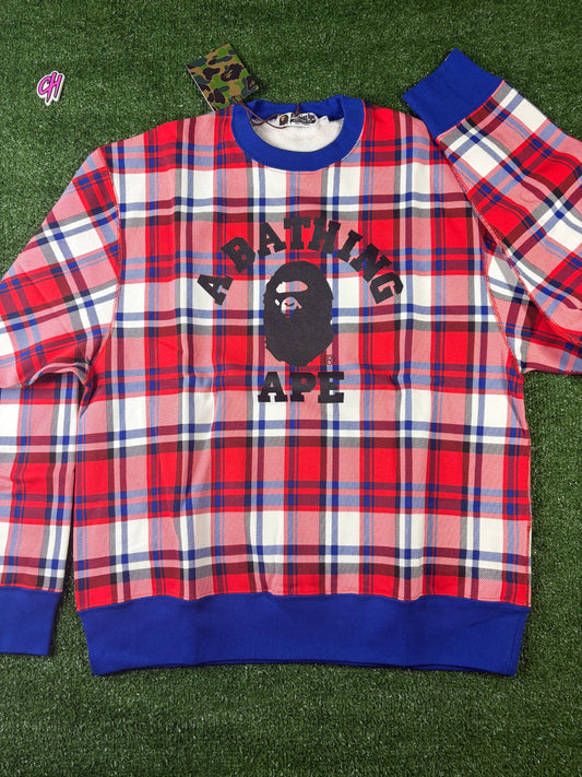 Bape London Plaid Check RLX Crewneck Sweater Size Small