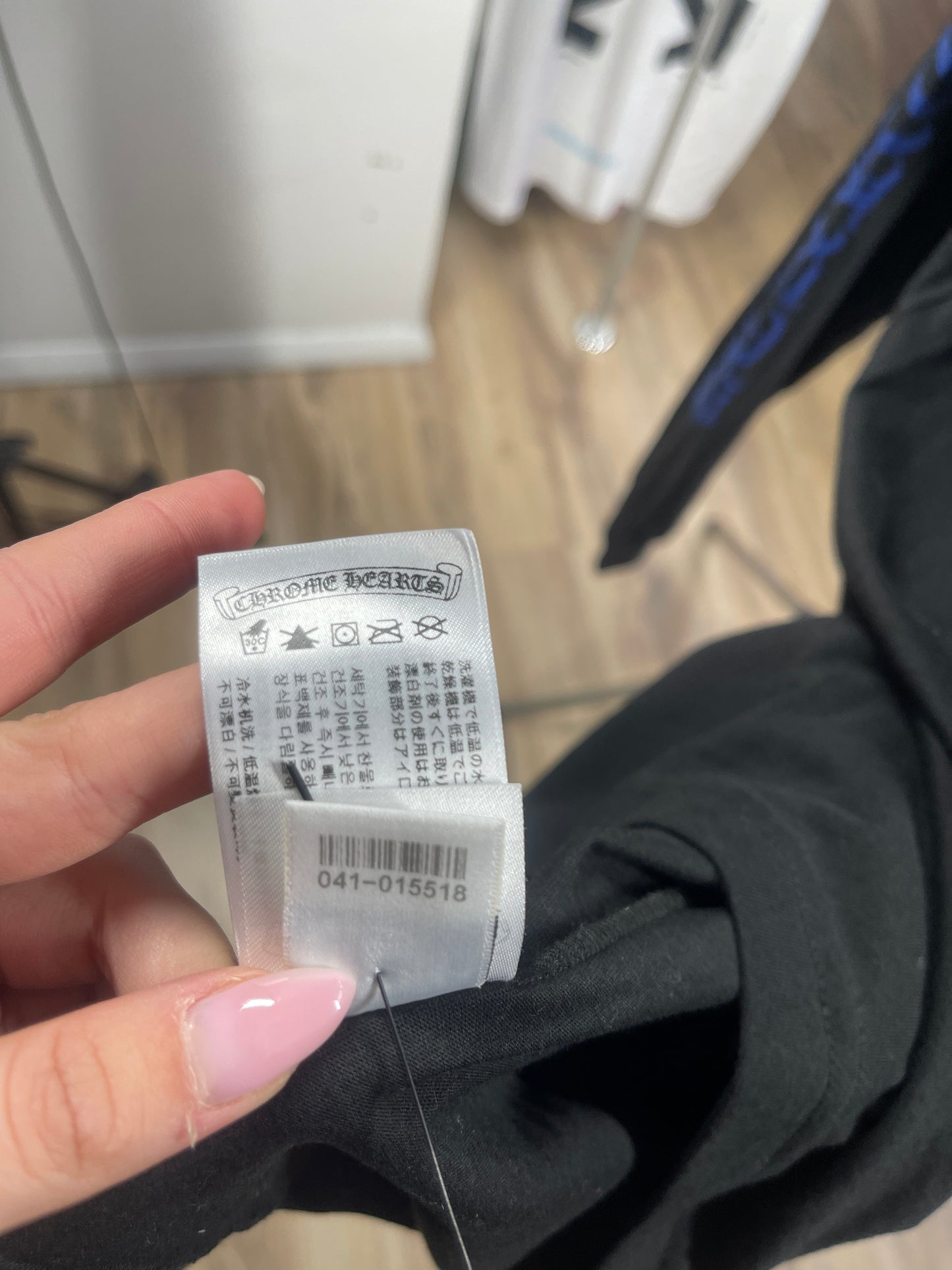 Chrome Hearts Blue Neck Logo Black L/S Shirt Size Medium