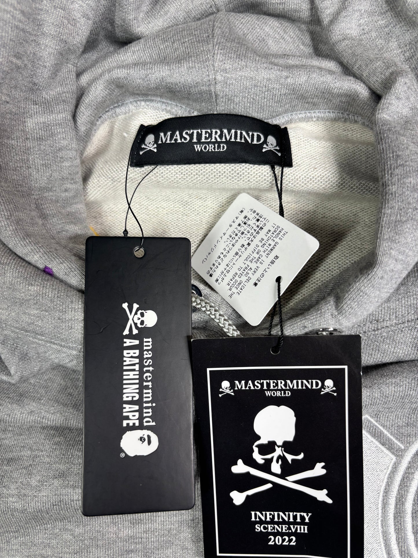 Mastrmind World Vs. Bape All-Over Embroidered Grey Hoodie Size Medium