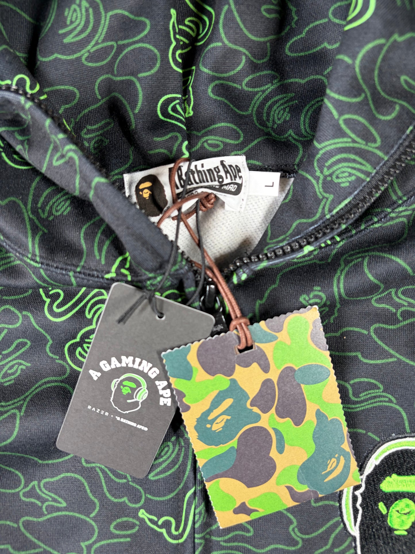 Bape X Razer Neon Camo Full-Zip Hoodie Size Large