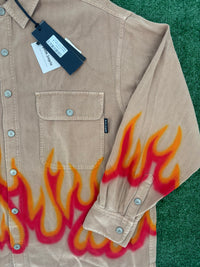 Palm Angels Burning Flames Herringbone Shirt Size Medium (MSRP: $1,190)