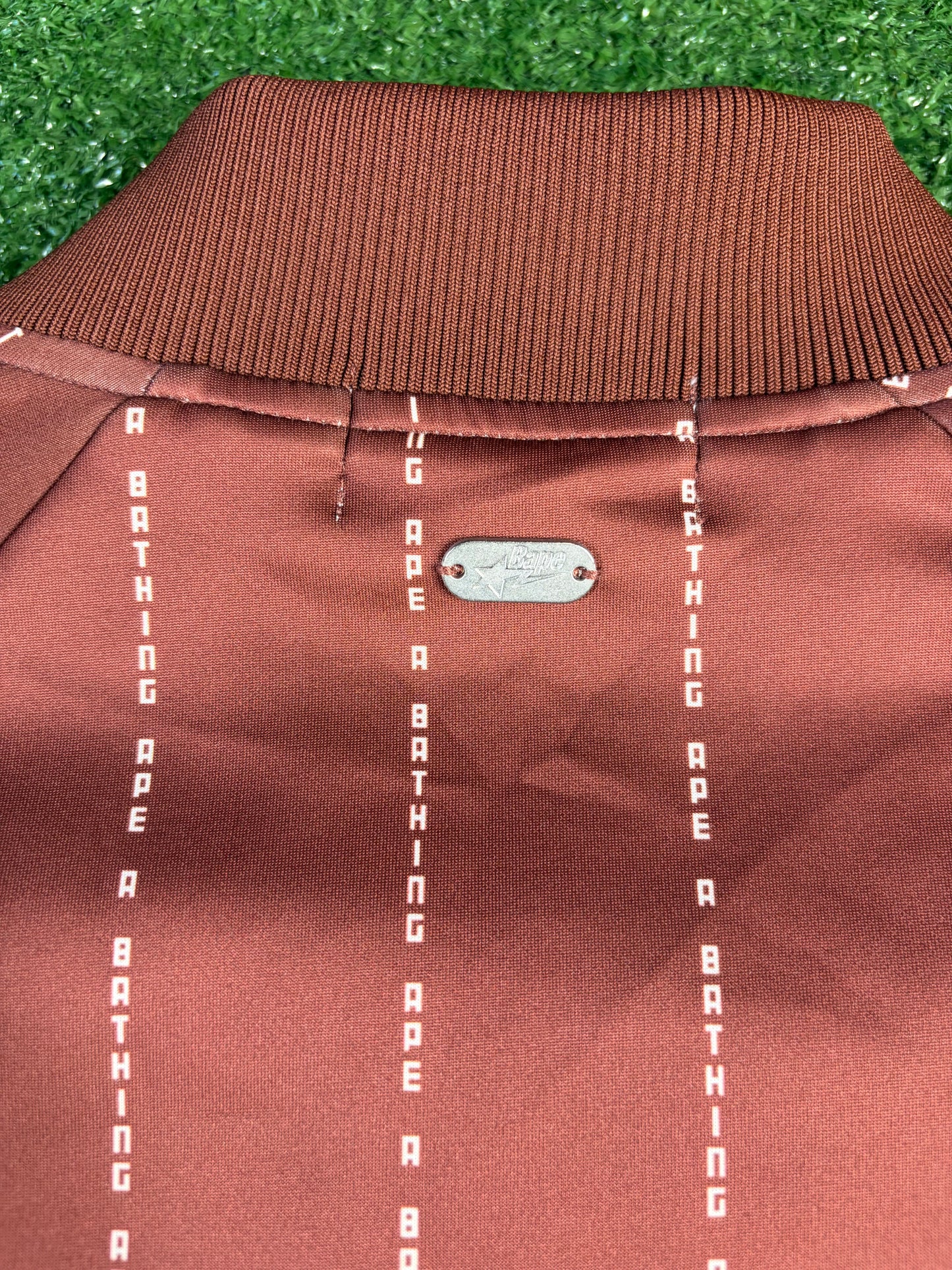BAPE Text Stripe Full-Zip Brown Jersey Top Size Large
