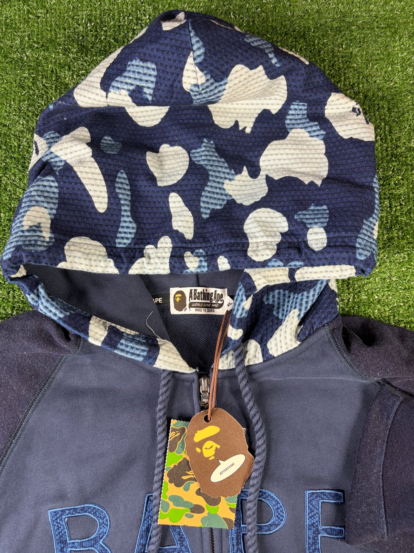 Bape X Sashiko Navy Camo Relaxed Full-Zip Hoodie Size Large