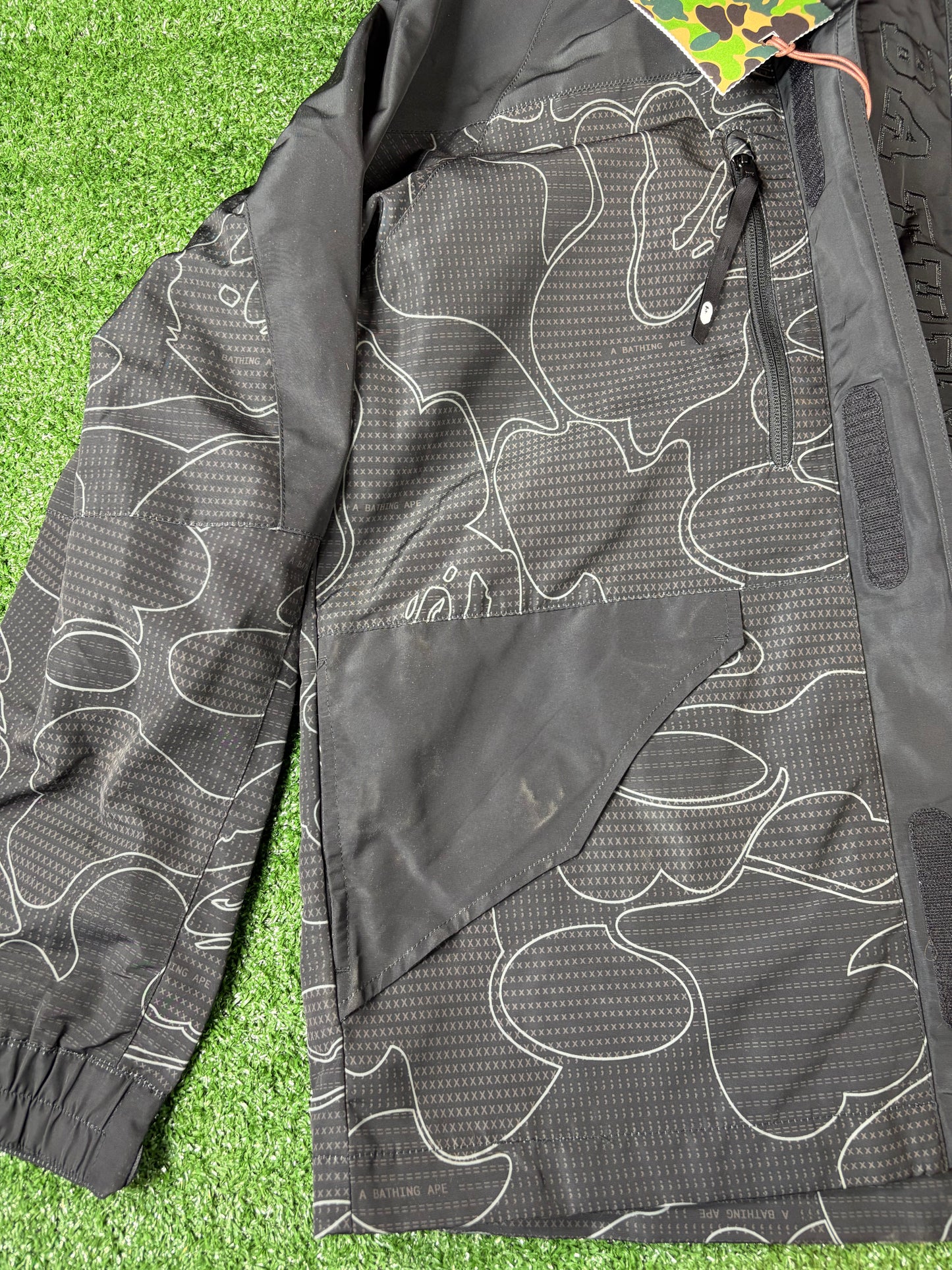 BAPE Text Code Camo Hooded Black Jacket Size Medium