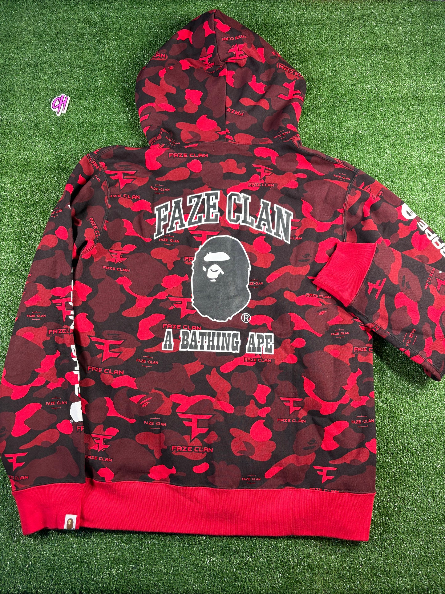 BAPE x Faze Clan Red Camo Full Zip Hoodie Size XXL