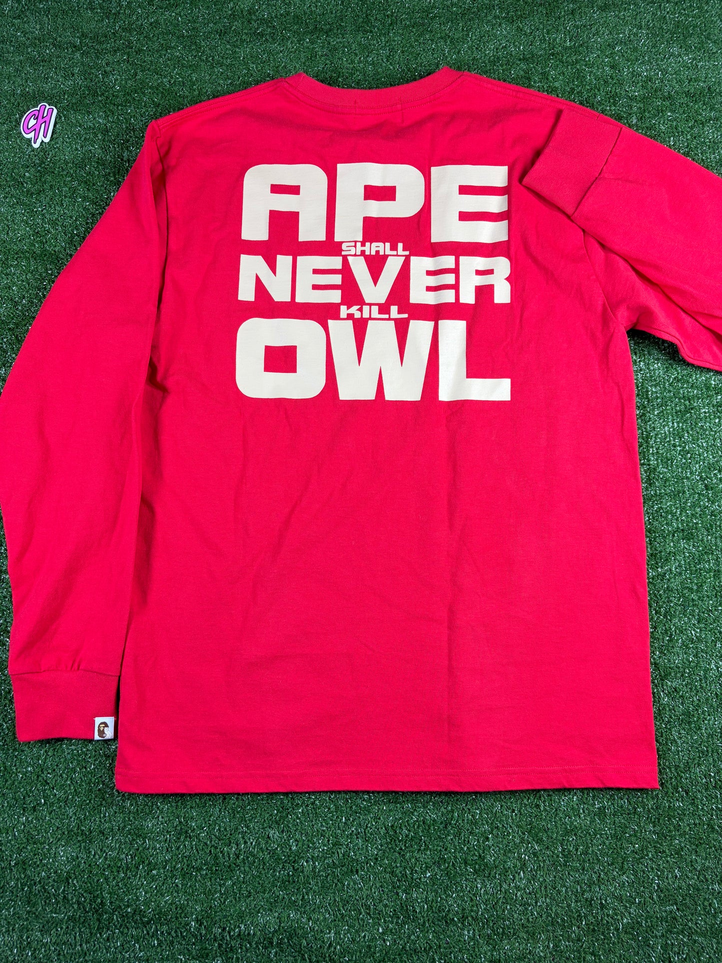 BAPE x OVO Red Long Sleeve T-Shirt Size Large