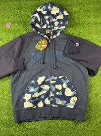 Bape X Sashiko Navy Camo Relaxed Full-Zip Hoodie Size Large
