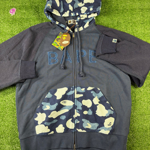 Bape X Sashiko Navy Camo Relaxed Full-Zip Hoodie Size Large