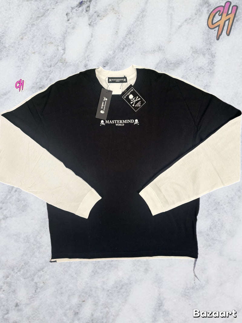 Mastermind World Split Color Black/White L/S T-Shirt Size Medium (MSRP: $950)