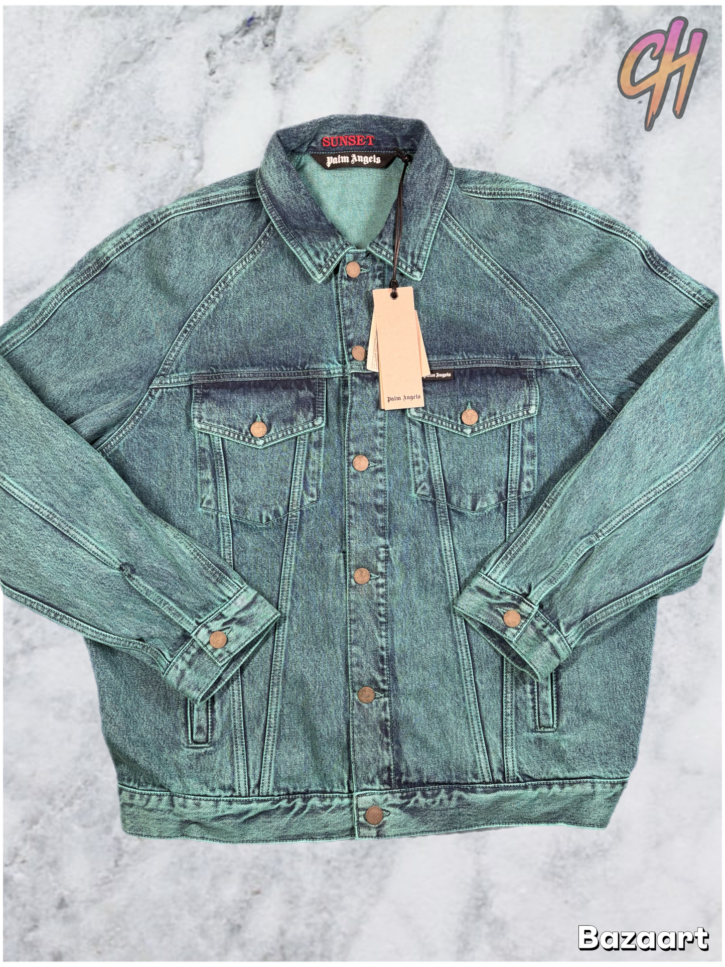 Palm Angels Light Wash Sunset Loose Denim Jacket Size Medium