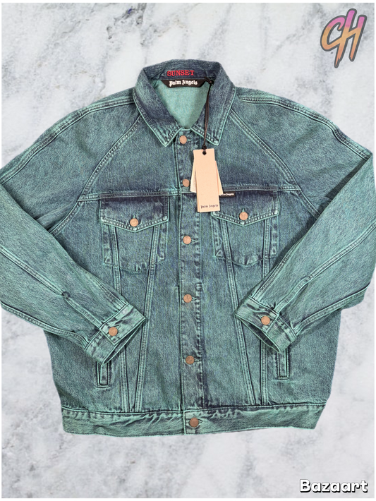 Palm Angels Light Wash Sunset Loose Denim Jacket Size Medium