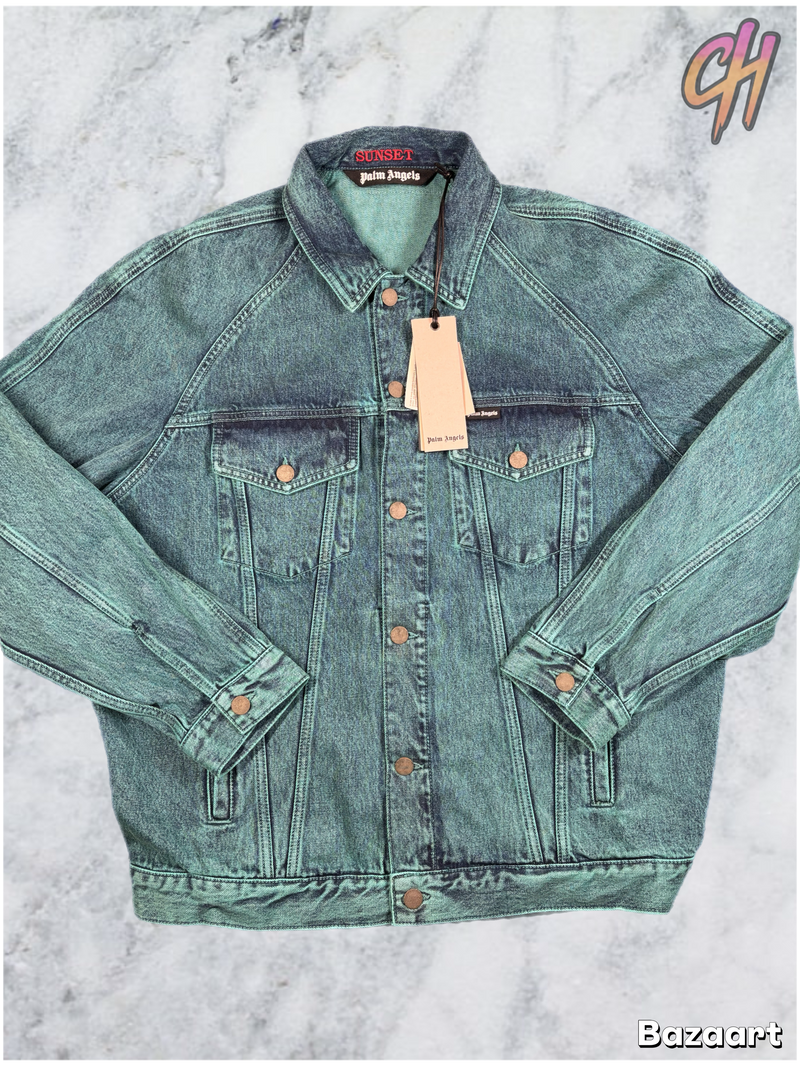 Palm Angels Light Wash Sunset Loose Denim Jacket Size Medium