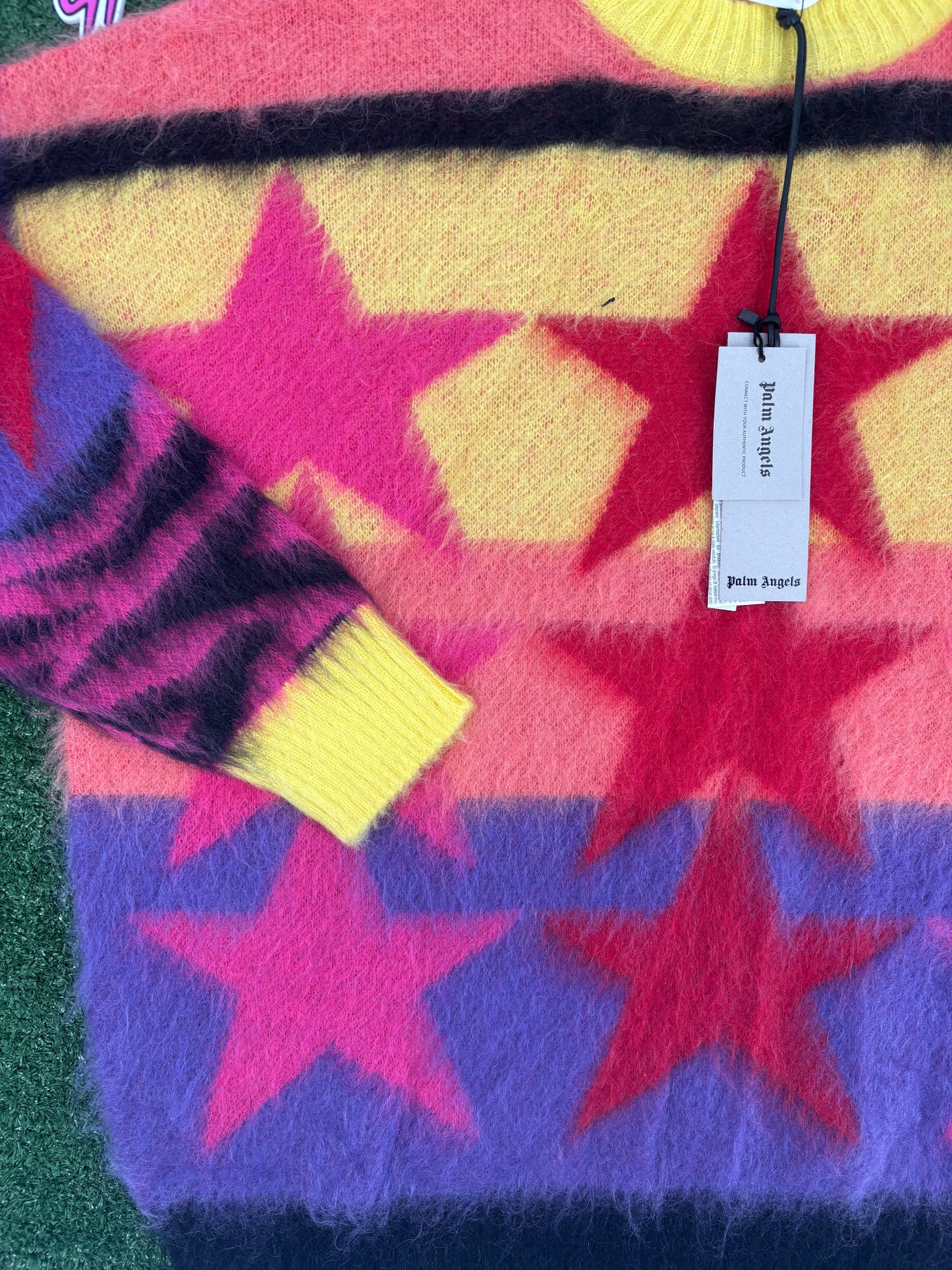 Palm Angels Womens Mohair Stars Sweater Yellow Purple Size Medium