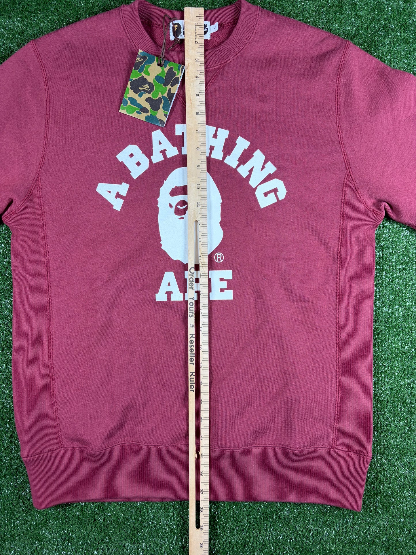 BAPE College Logo Burgundy Crewneck Sweater Size Large