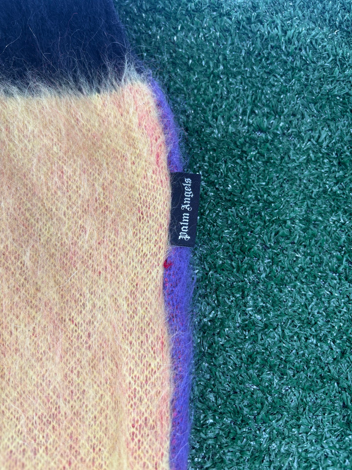 Palm Angels Womens Mohair Stars Sweater Yellow Purple Size Medium