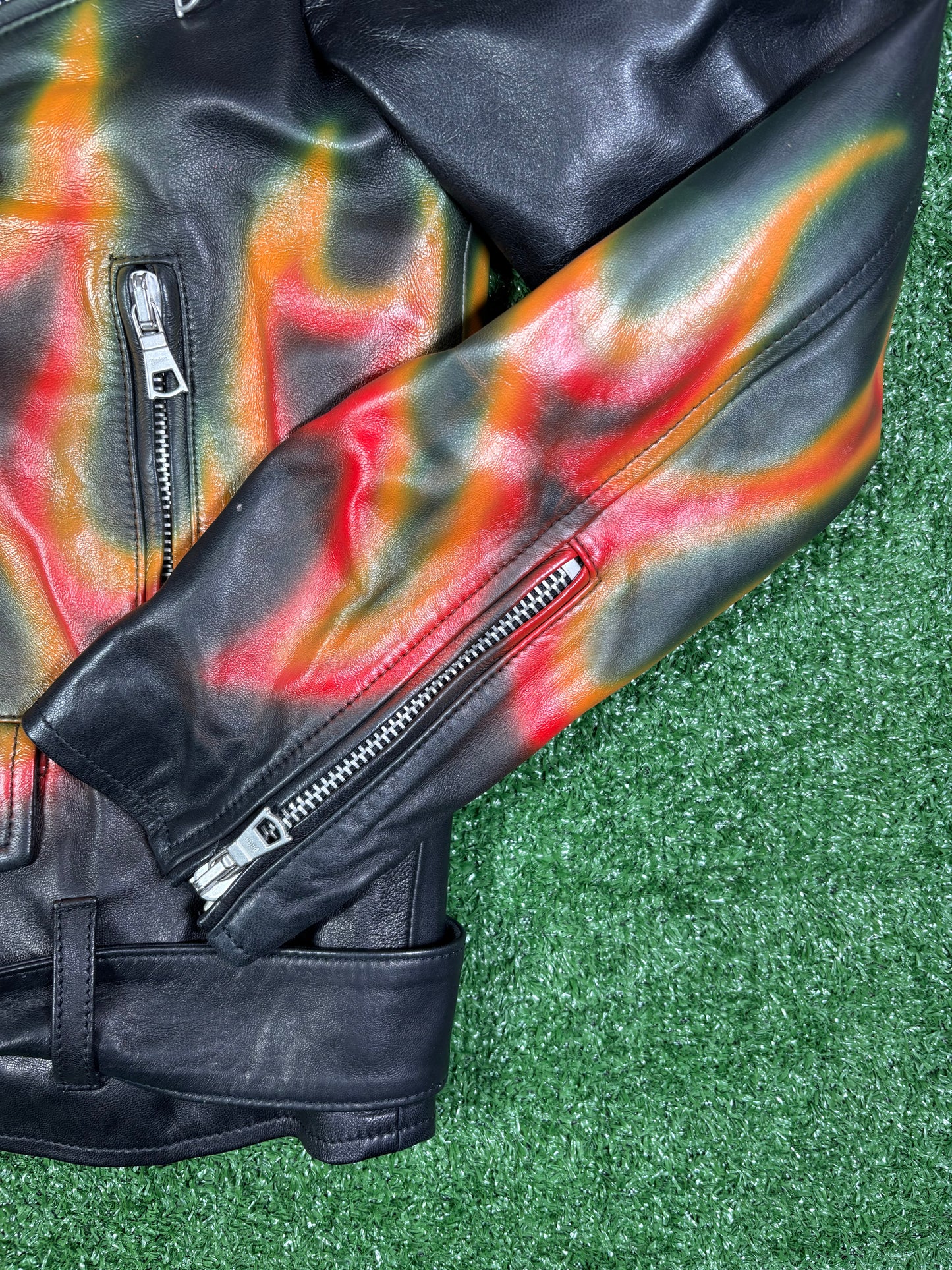 Palm Angels Burning Perfecto Logo Leather Jacket Size Small (MSRP:$3,590)