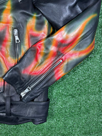 Palm Angels Burning Perfecto Logo Leather Jacket Size Small (MSRP:$3,590)