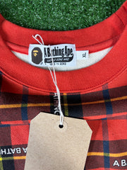 BAPE Logo Check Red Loose Fit Crewneck Sweater Size MD