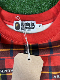 BAPE Logo Check Red Loose Fit Crewneck Sweater Size MD