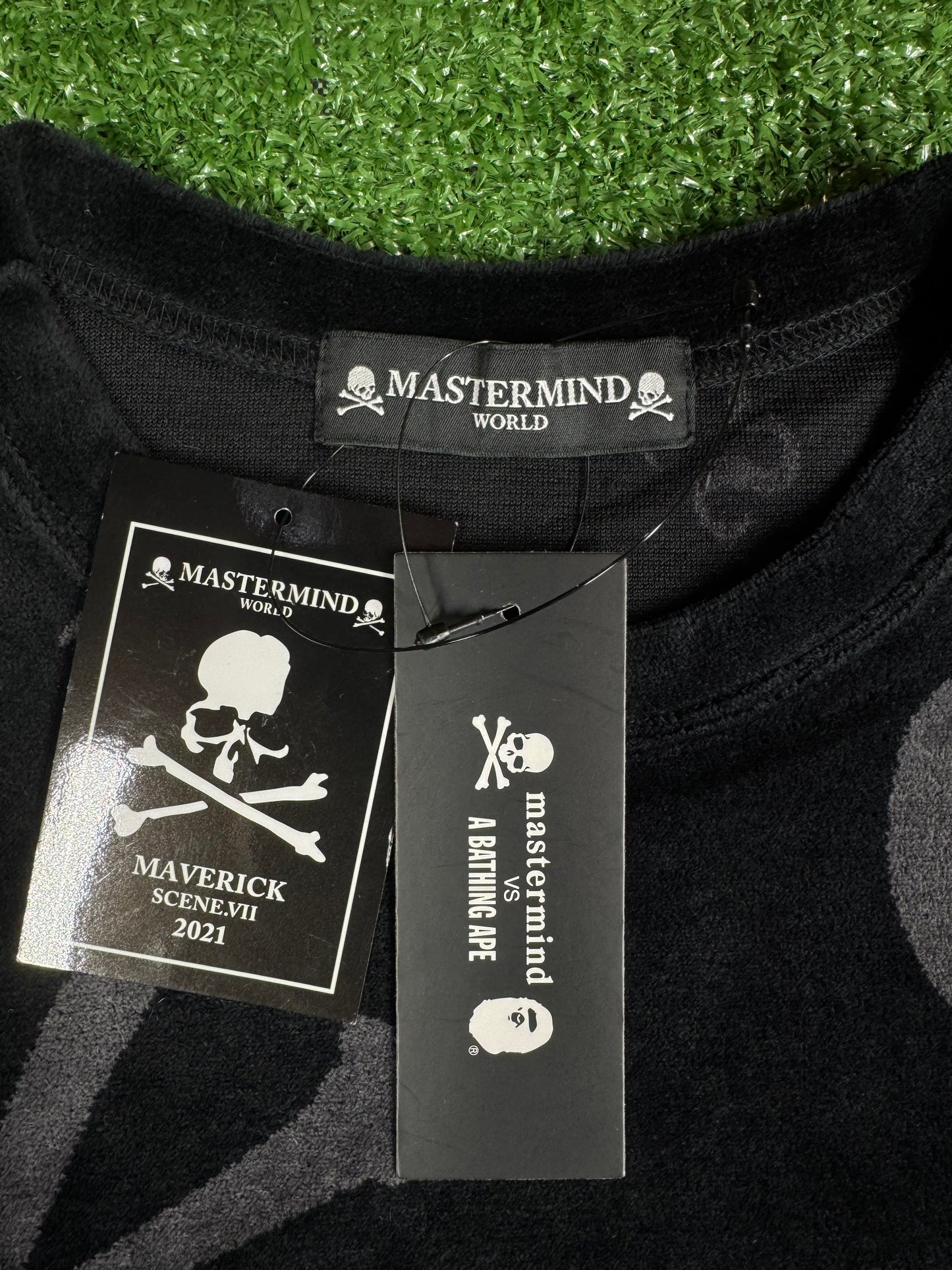 Mastermind Vs. Bape Velour Black All Over L/S Shirt Size Small