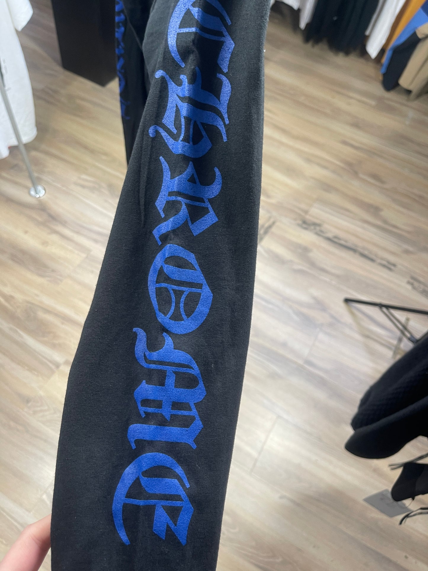 Chrome Hearts Blue Neck Logo Black L/S Shirt Size Medium